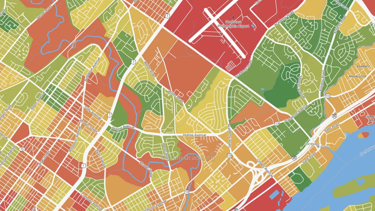 Academy Gardens, Philadelphia, PA Map of Robbery Rates