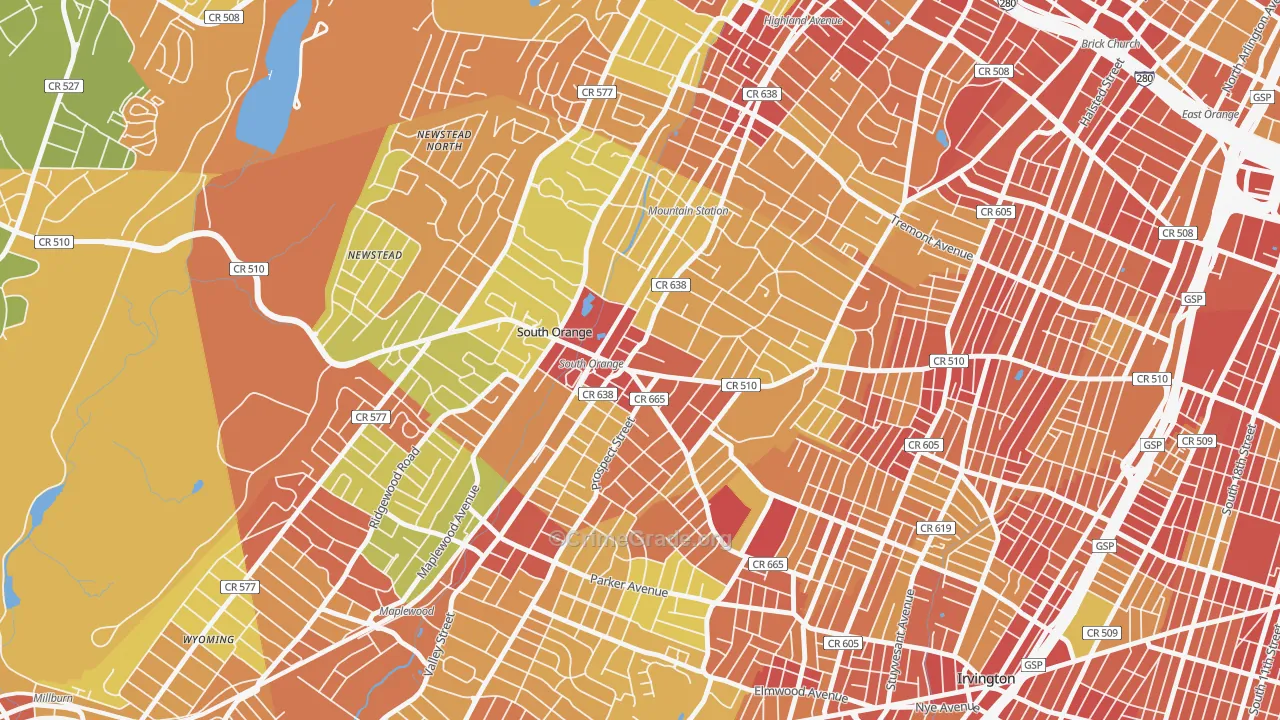 Academy Heights, Orange, NJ Map of Robbery Rates