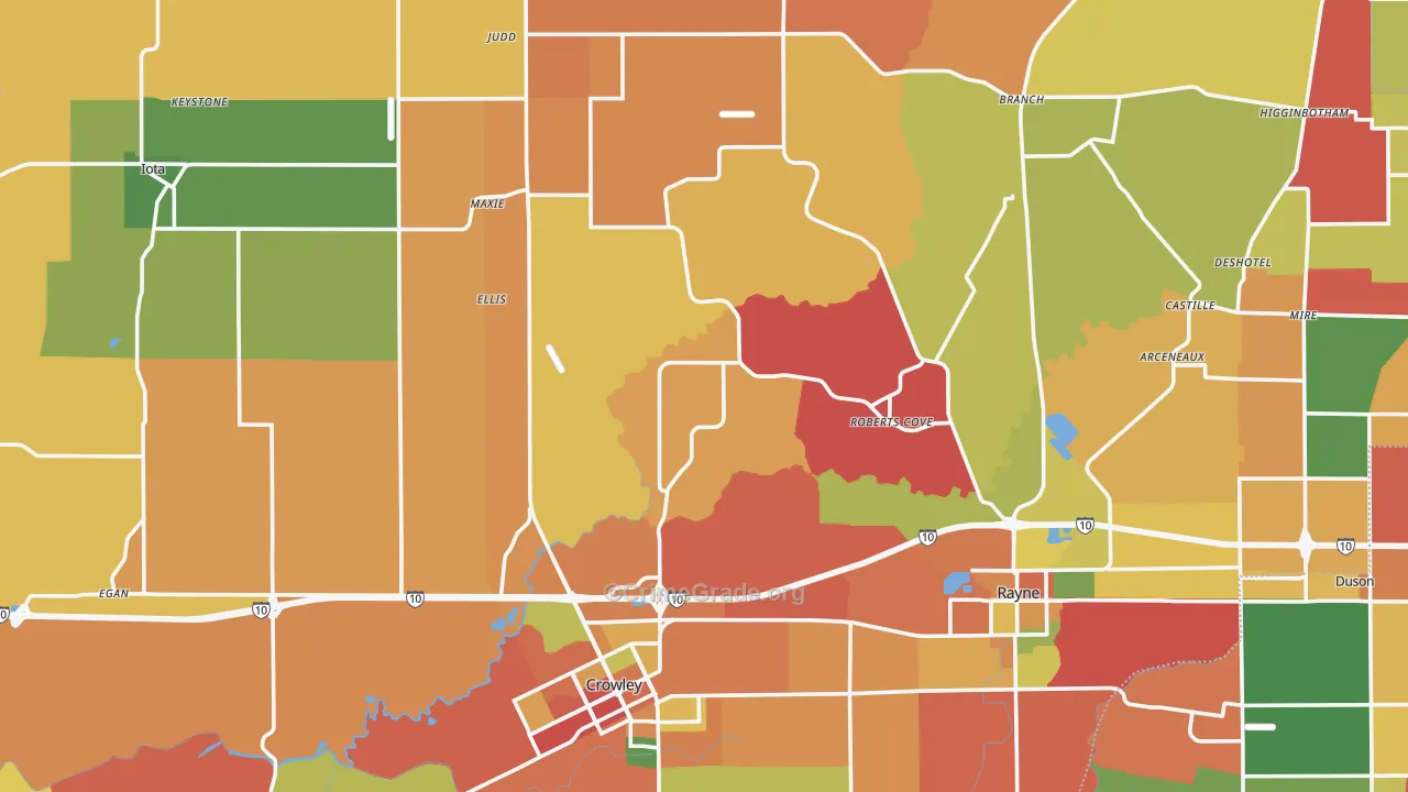 Acadia Parish, LA Map of Robbery Rates