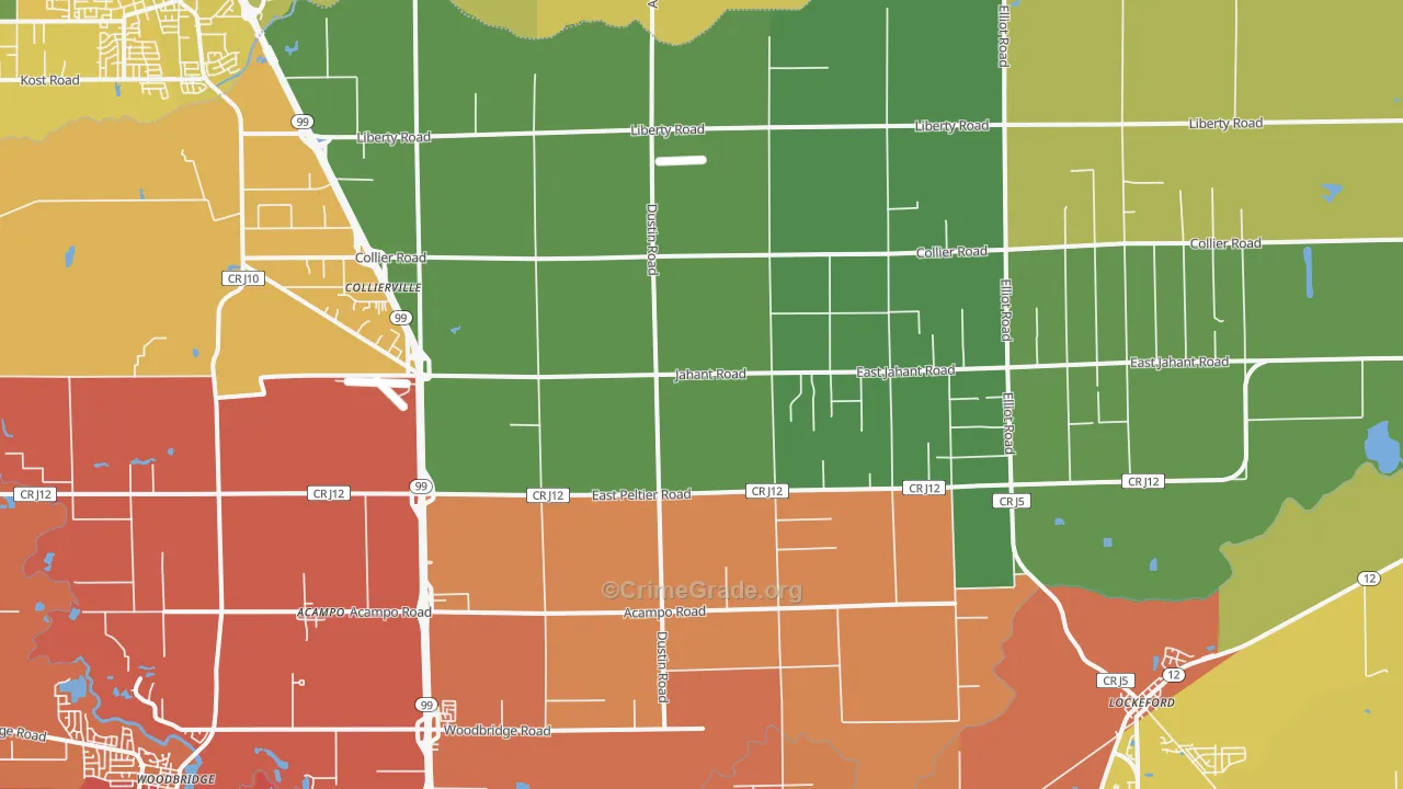 Acampo, CA Map of Robbery Rates