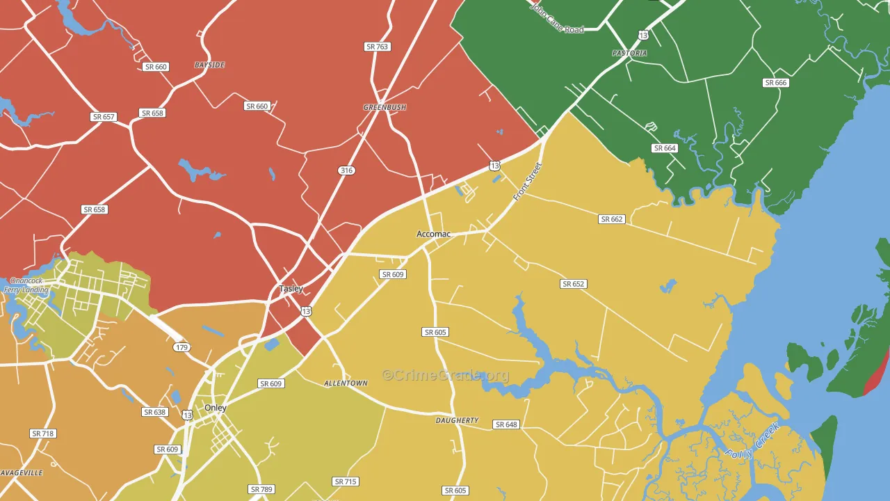 Accomac, VA Map of Robbery Rates
