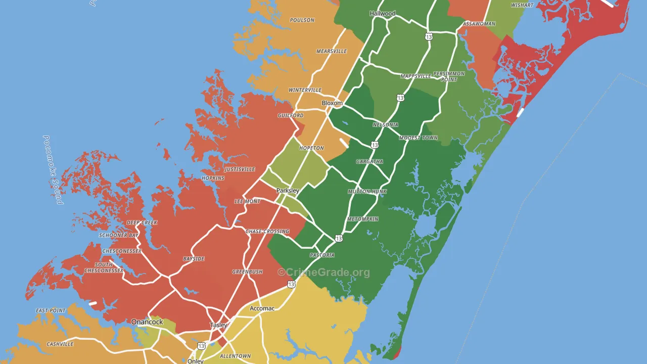 Accomack County, VA Map of Robbery Rates