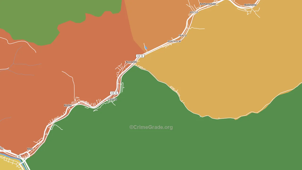 Accoville, WV Map of Robbery Rates