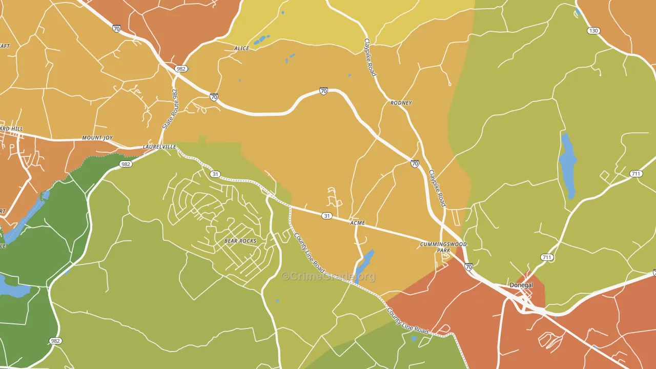 Acme, PA Map of Robbery Rates