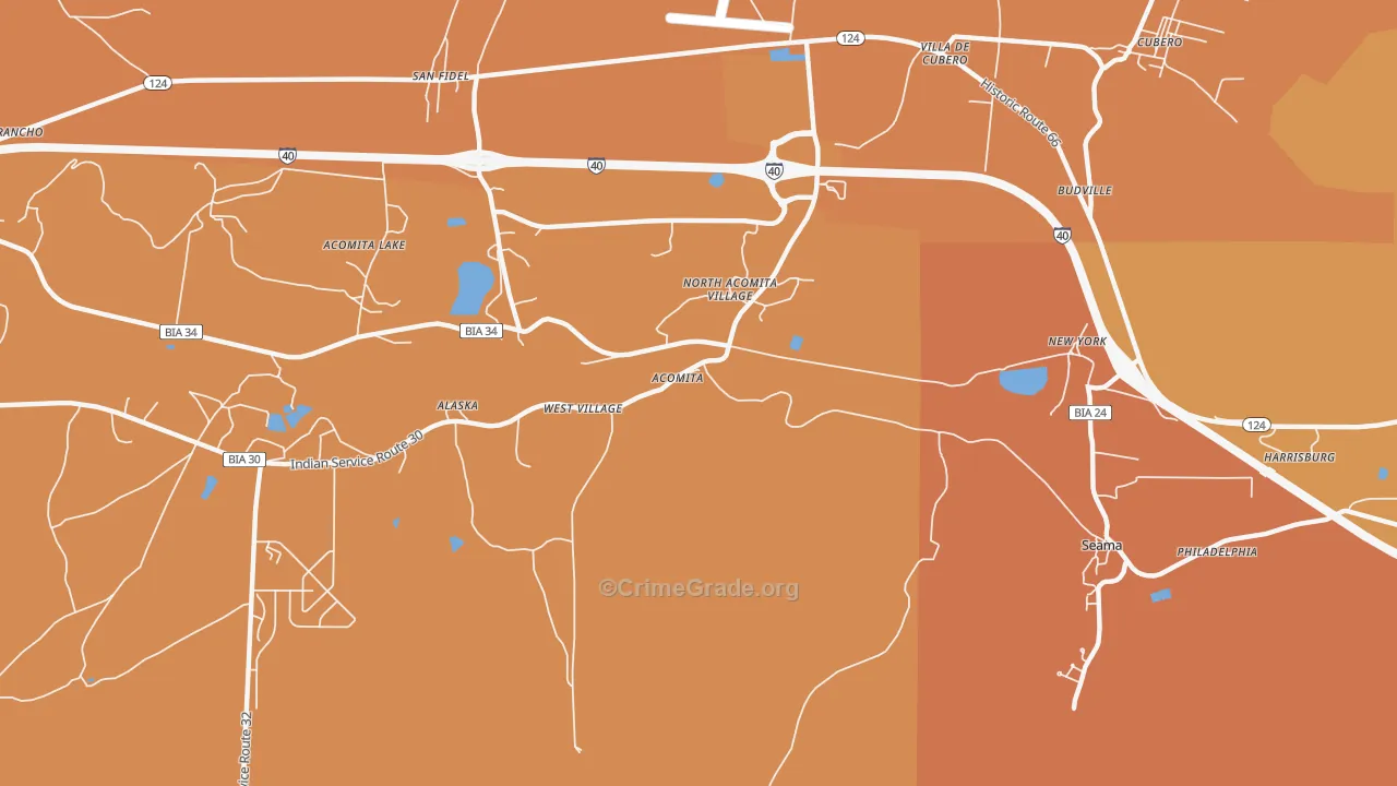 Acoma Pueblo, NM Map of Robbery Rates