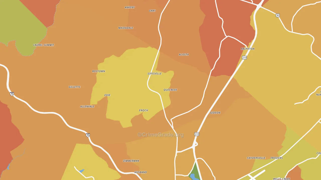 Acosta, PA Map of Robbery Rates