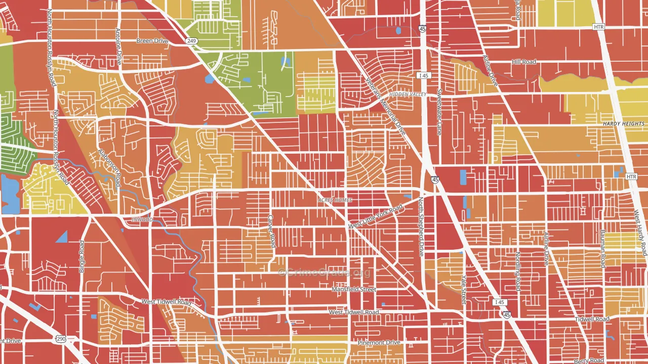 Acres Home, Houston, TX Map of Robbery Rates