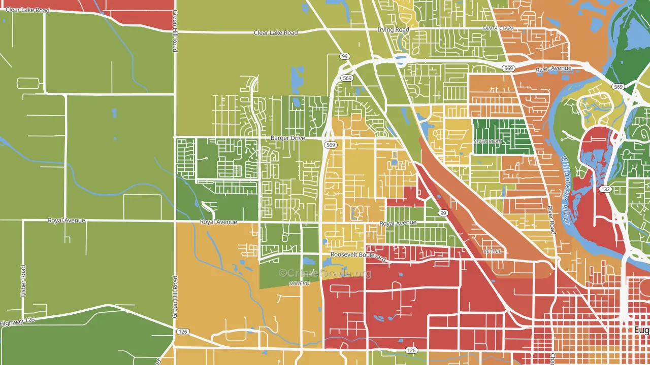 Active Bethel, Eugene, OR Map of Robbery Rates