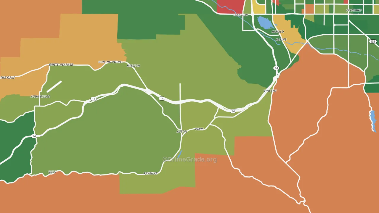 Acton, CA Map of Robbery Rates