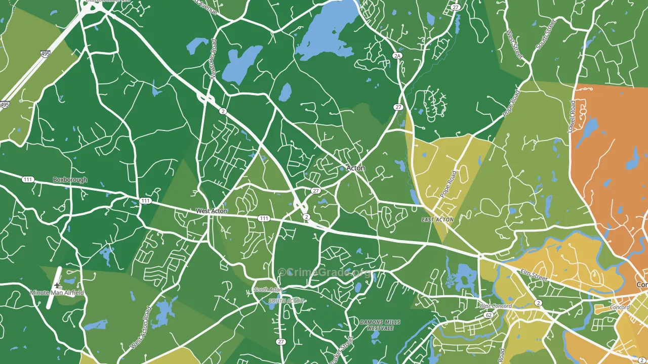 Acton, MA Map of Robbery Rates