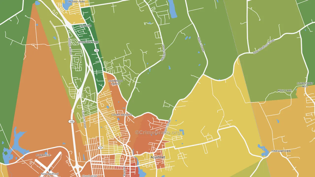 Acushnet, MA Map of Robbery Rates