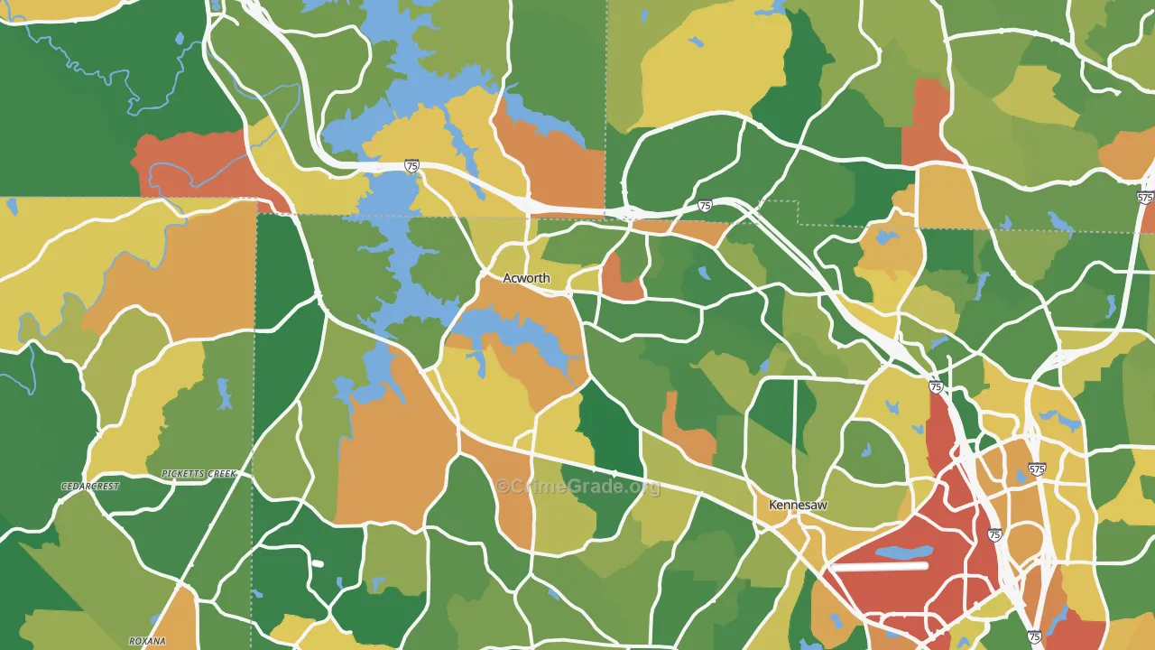 Acworth, GA Map of Robbery Rates