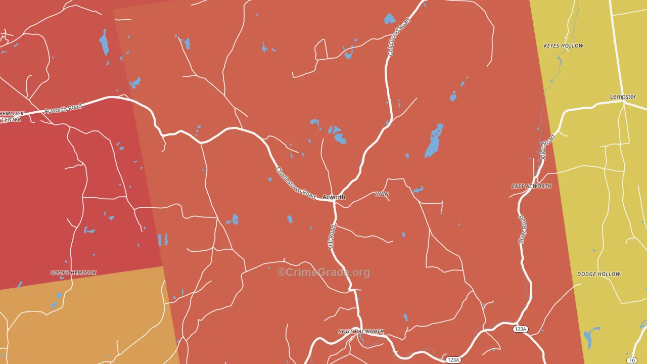Acworth, NH Map of Robbery Rates