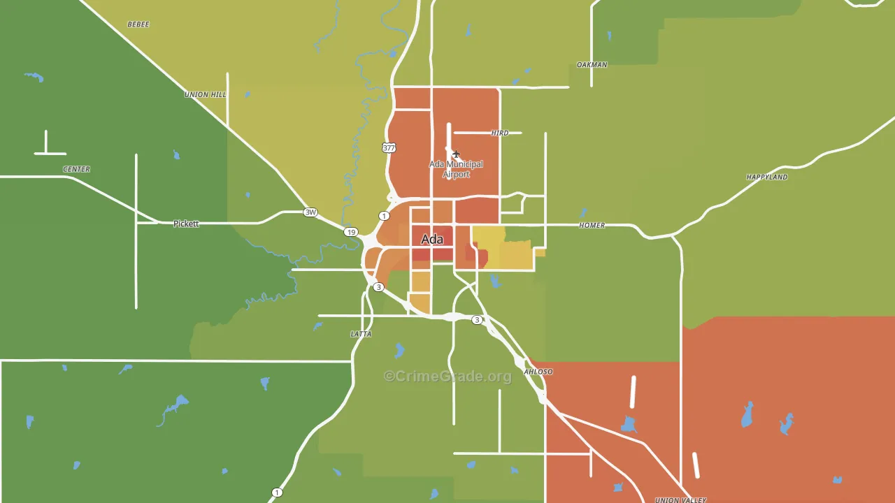 Ada, OK Map of Robbery Rates