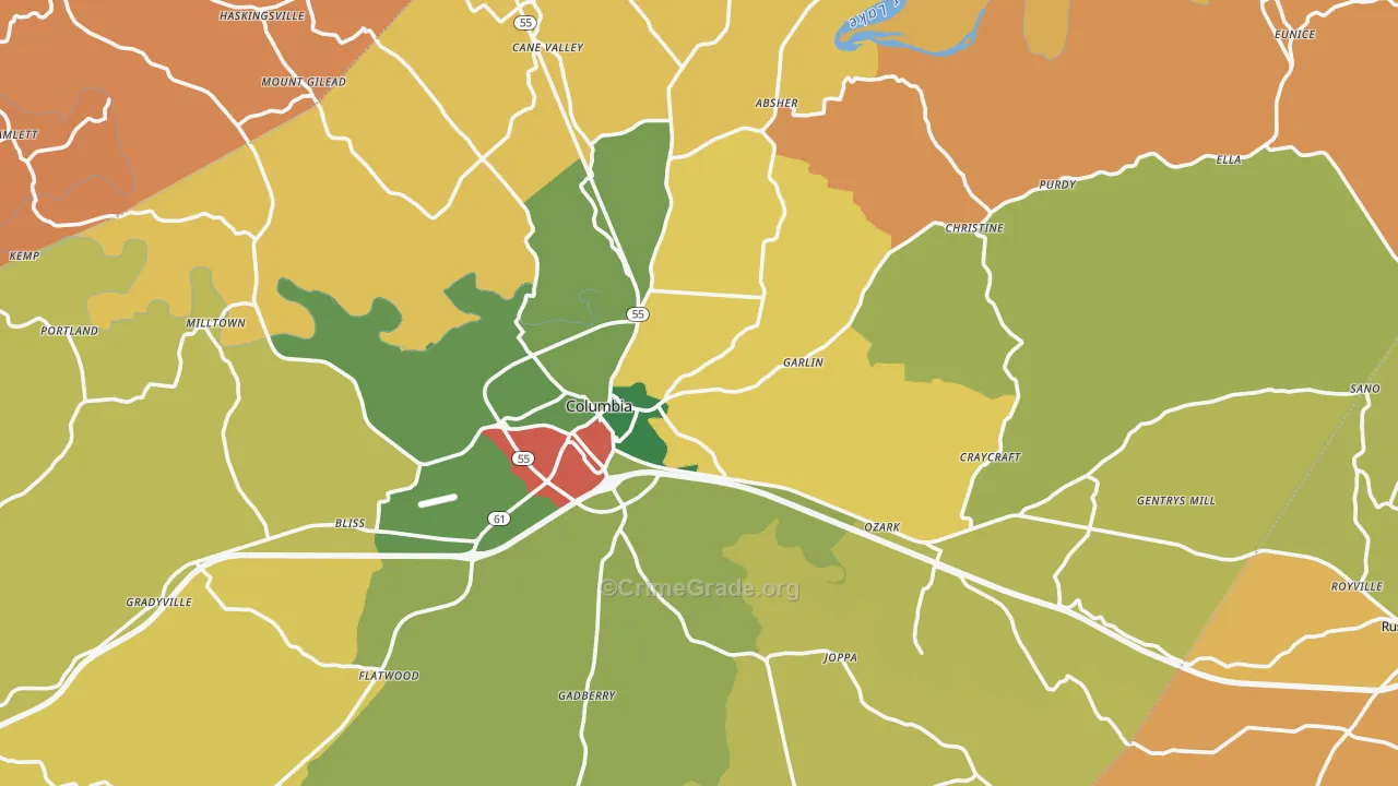 Adair County, KY Map of Robbery Rates