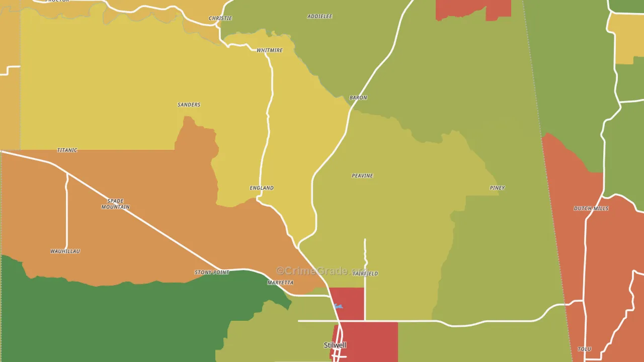 Adair County, OK Map of Robbery Rates