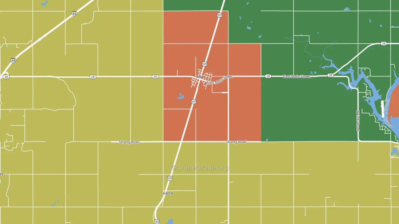 Adair, OK Map of Robbery Rates