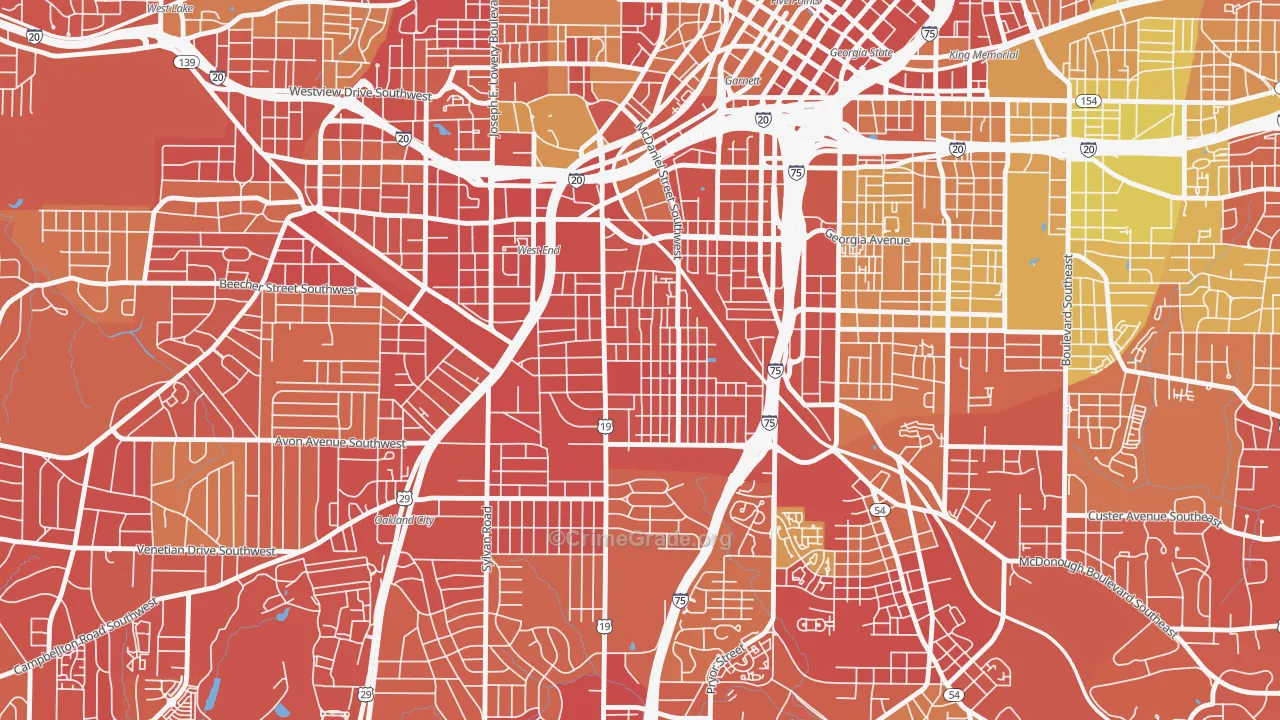 Adair Park, Atlanta, GA Map of Robbery Rates