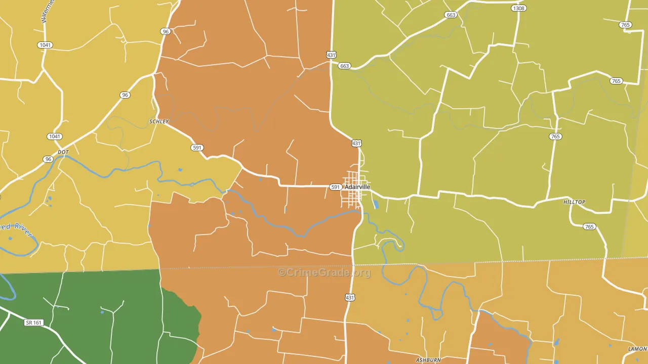 Adairville, KY Map of Robbery Rates
