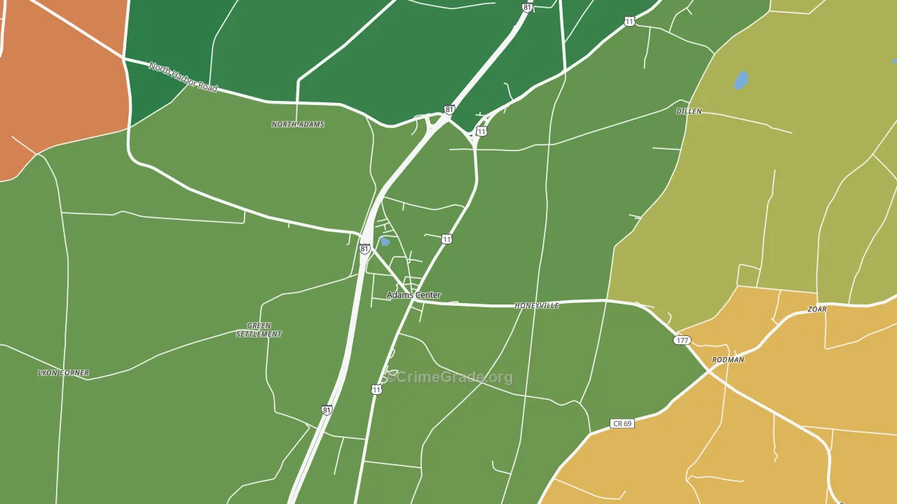 Adams Center, NY Map of Robbery Rates