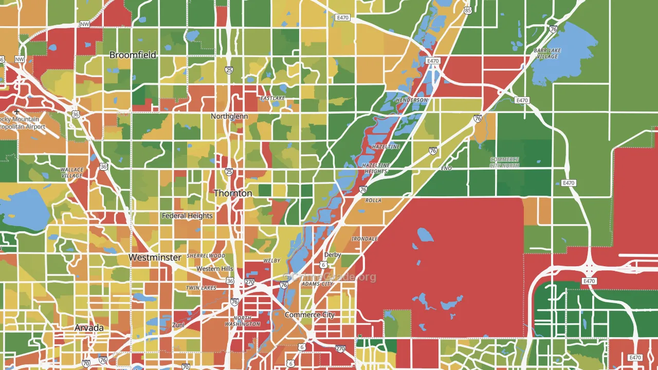 Adams County, CO Map of Robbery Rates