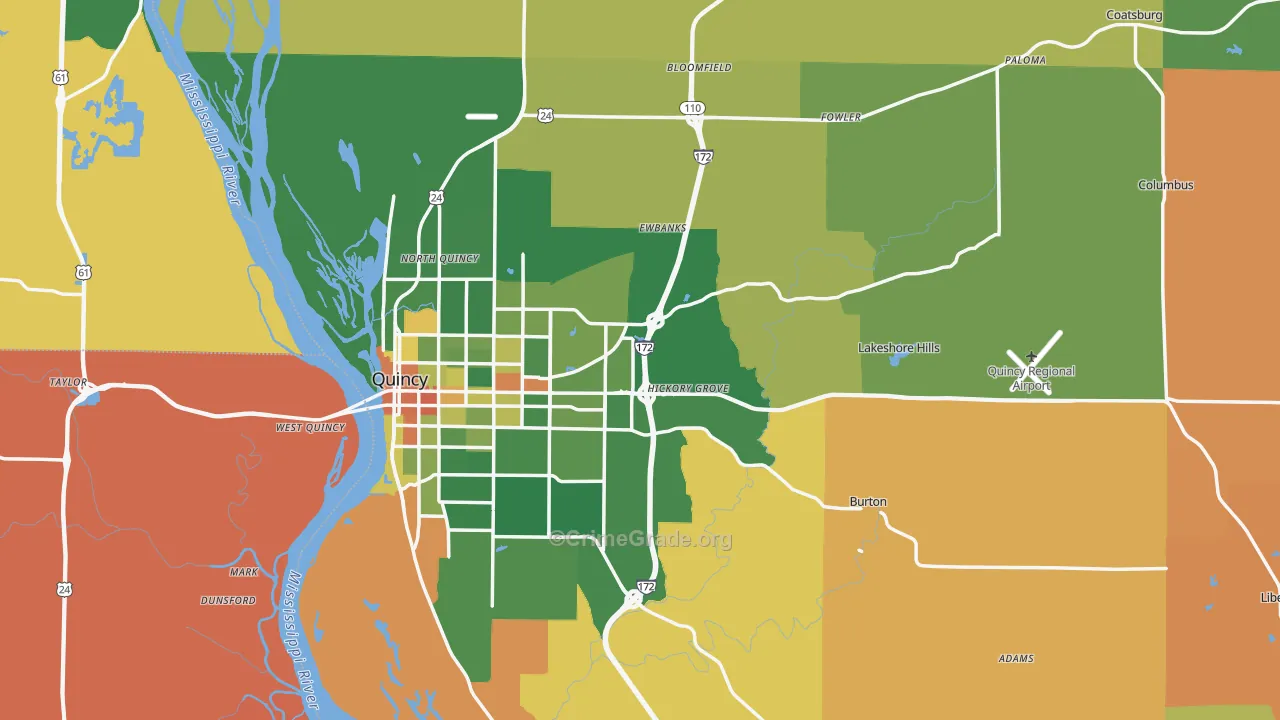 Adams County, IL Map of Robbery Rates