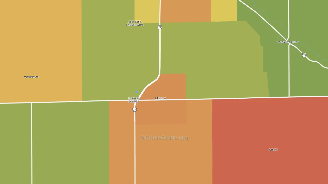Adams County, IN Map of Robbery Rates