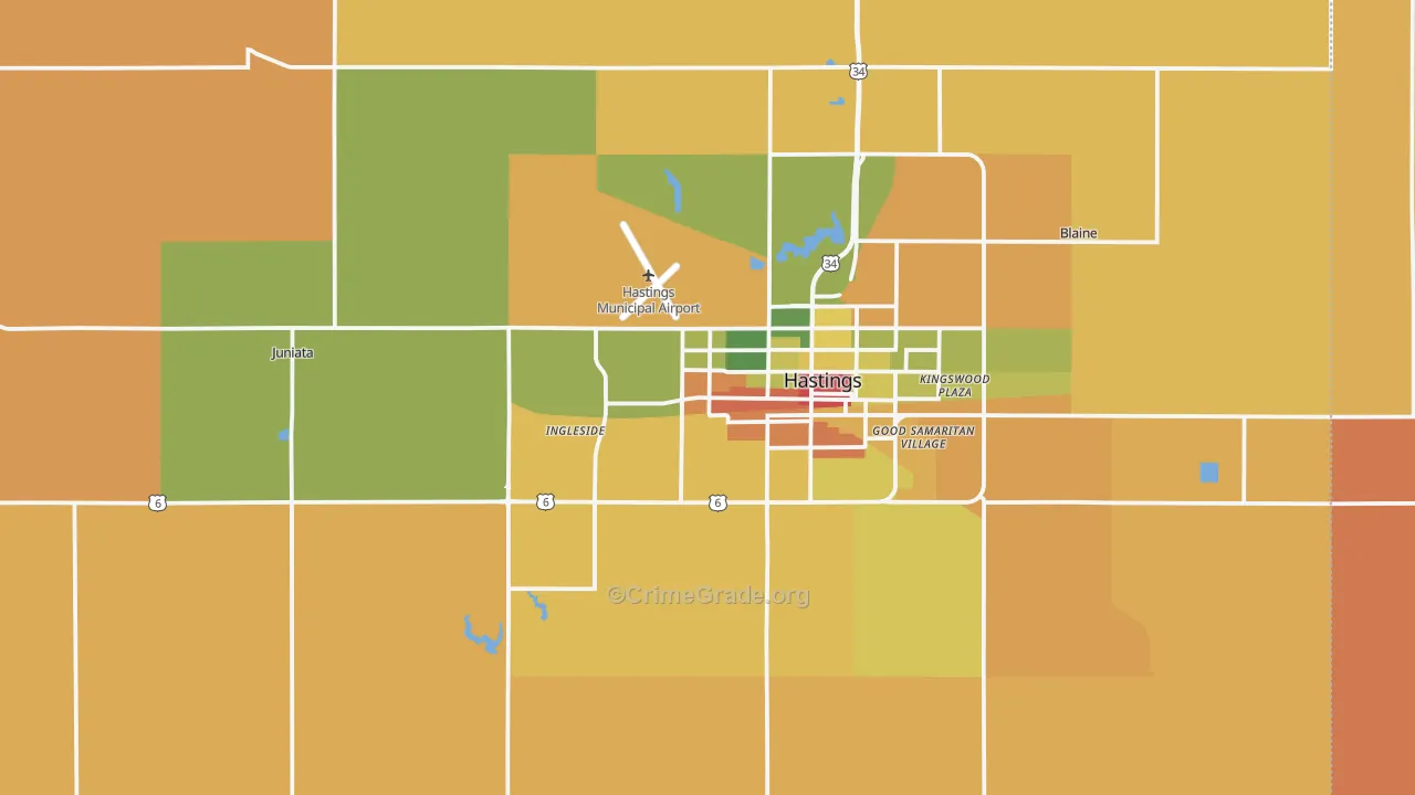 Adams County, NE Map of Robbery Rates