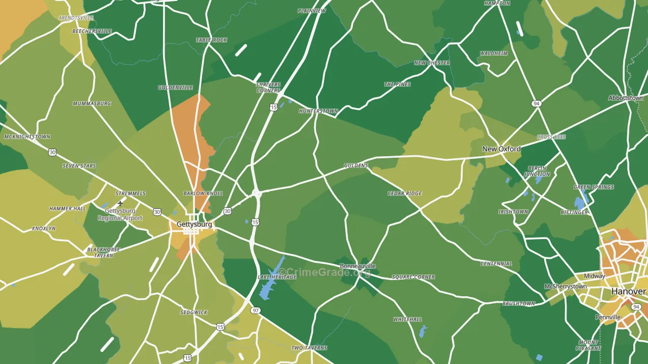 Adams County, PA Map of Robbery Rates