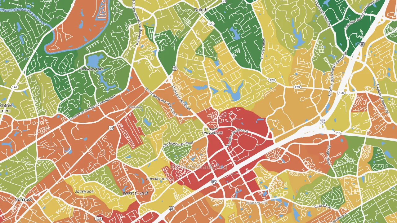 Adams Crossroads, Duluth, GA Map of Robbery Rates
