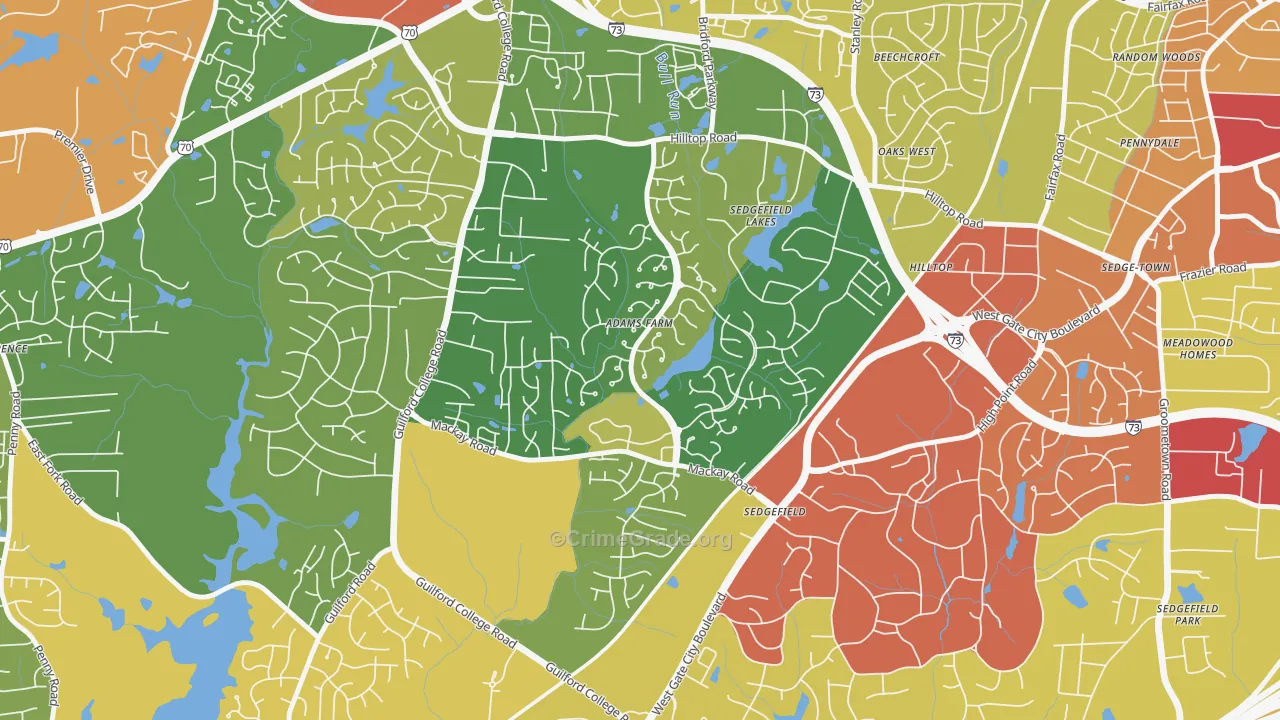 Adams Farm, Greensboro, NC Map of Robbery Rates