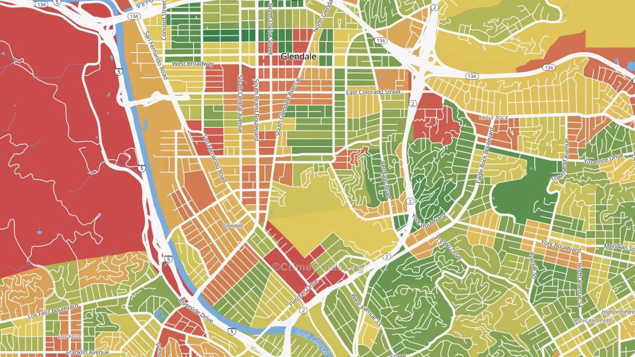 Adams Hill, Glendale, CA Map of Robbery Rates