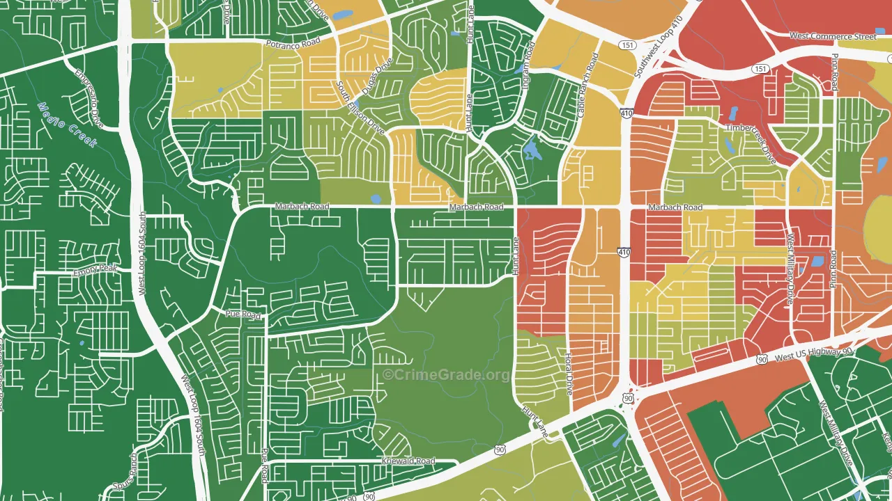 Adams Hill, San Antonio, TX Map of Robbery Rates
