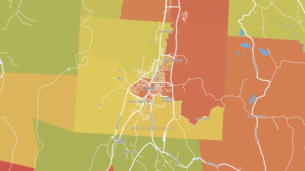 Adams, MA Map of Robbery Rates