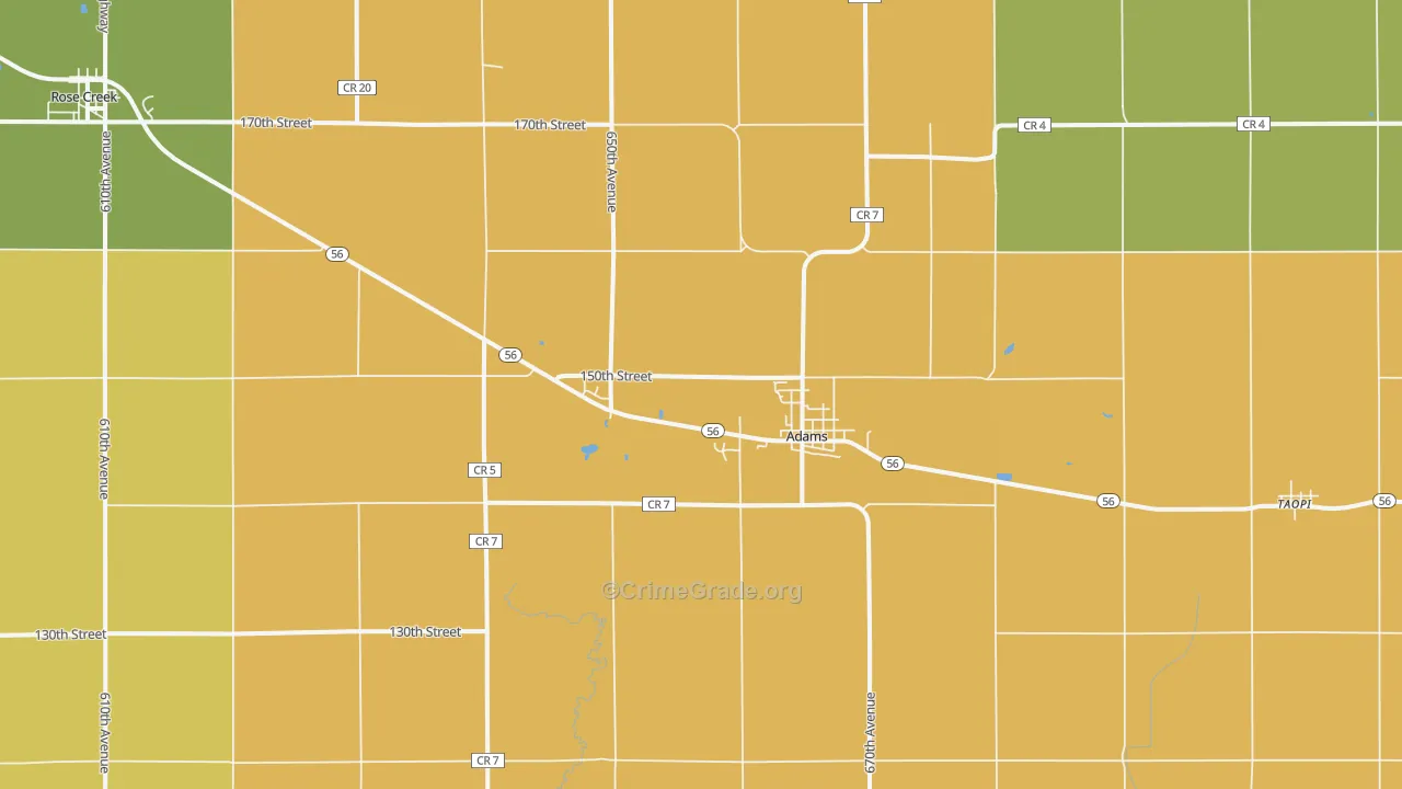 Adams, MN Map of Robbery Rates