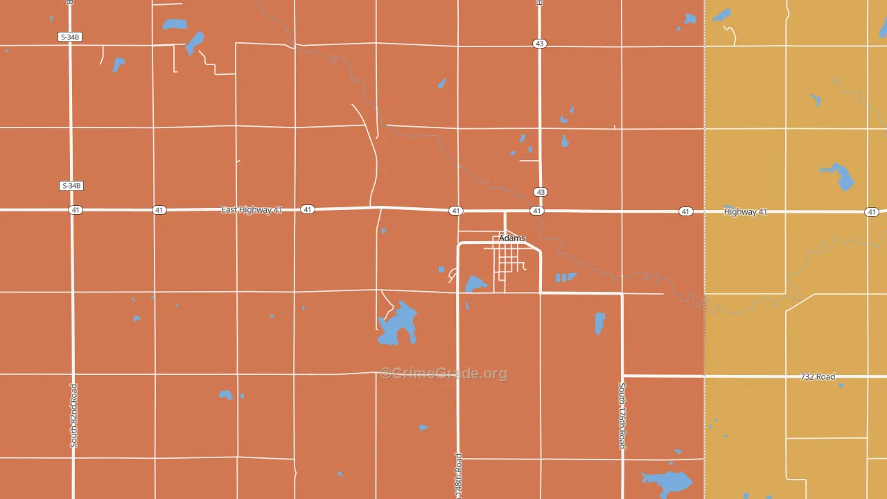 Adams, NE Map of Robbery Rates