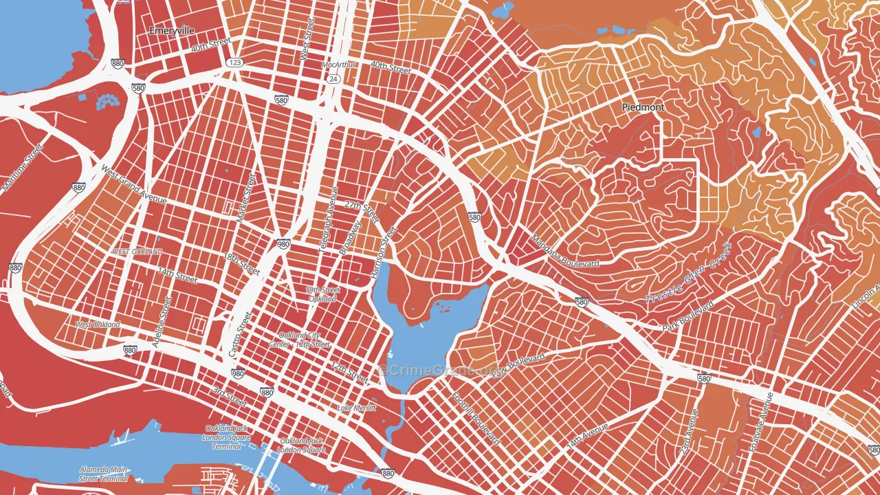 Adams Point, Oakland, CA Map of Robbery Rates