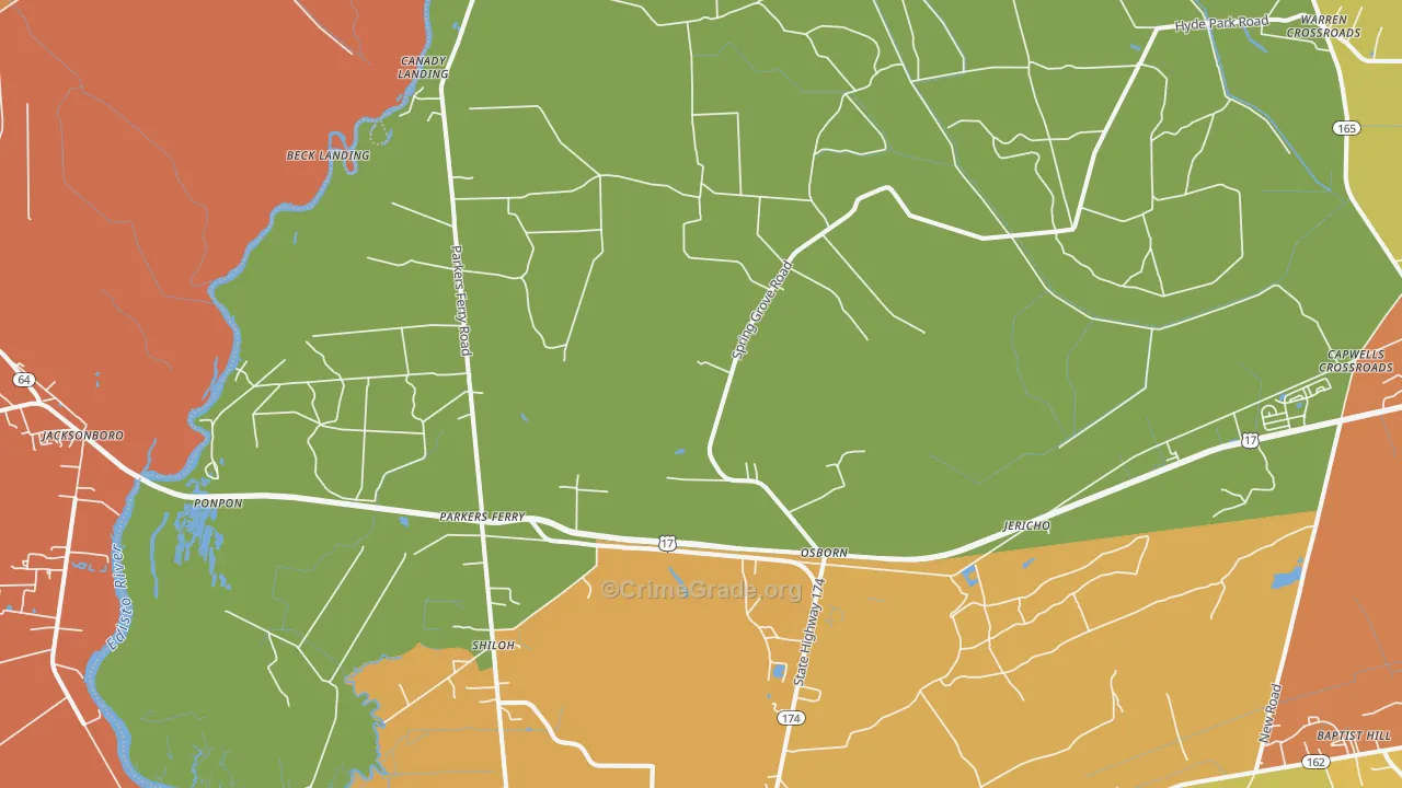 Adams Run, SC Map of Robbery Rates