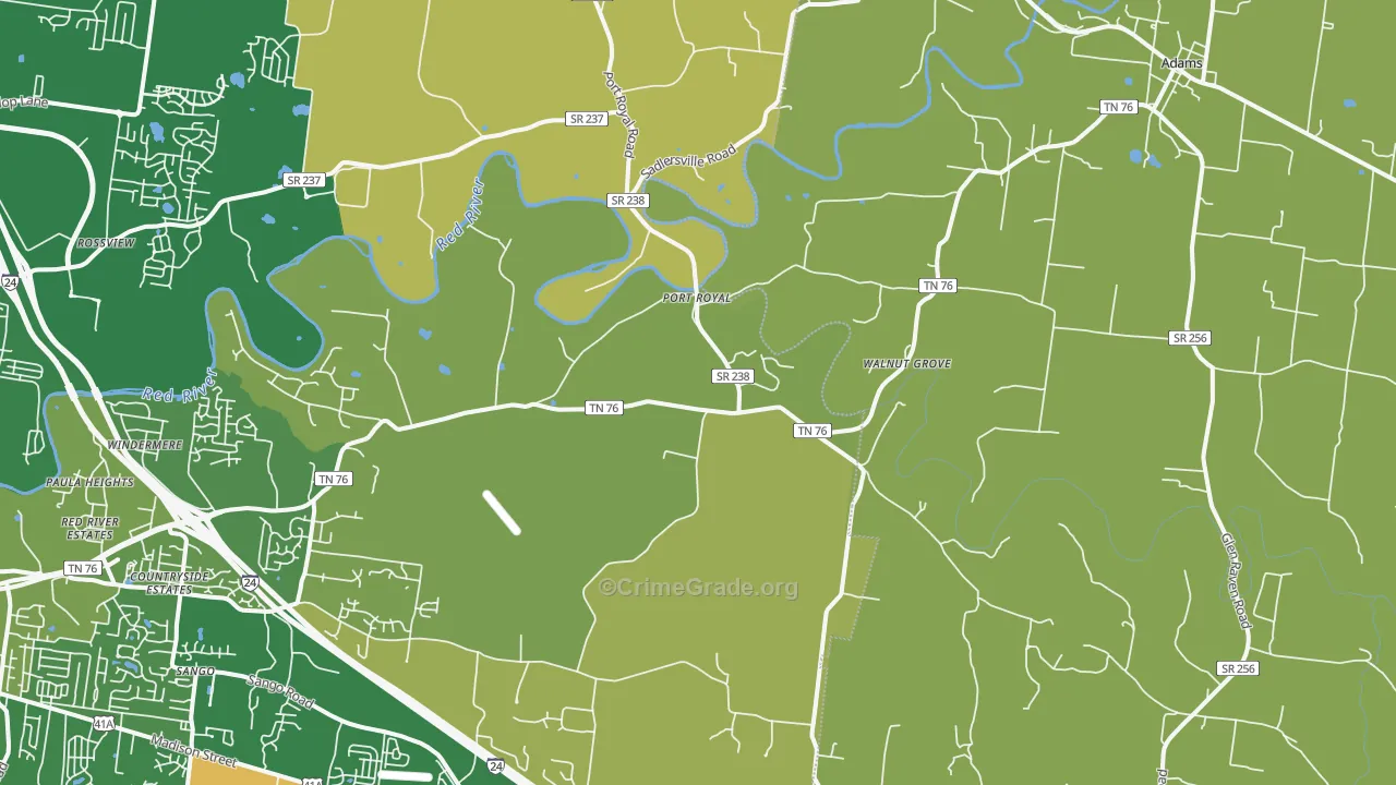 Adams, TN Map of Robbery Rates