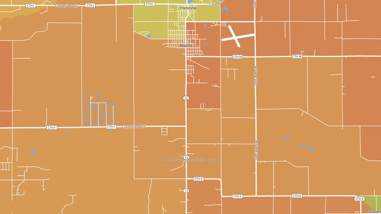 Adams, WI Map of Robbery Rates