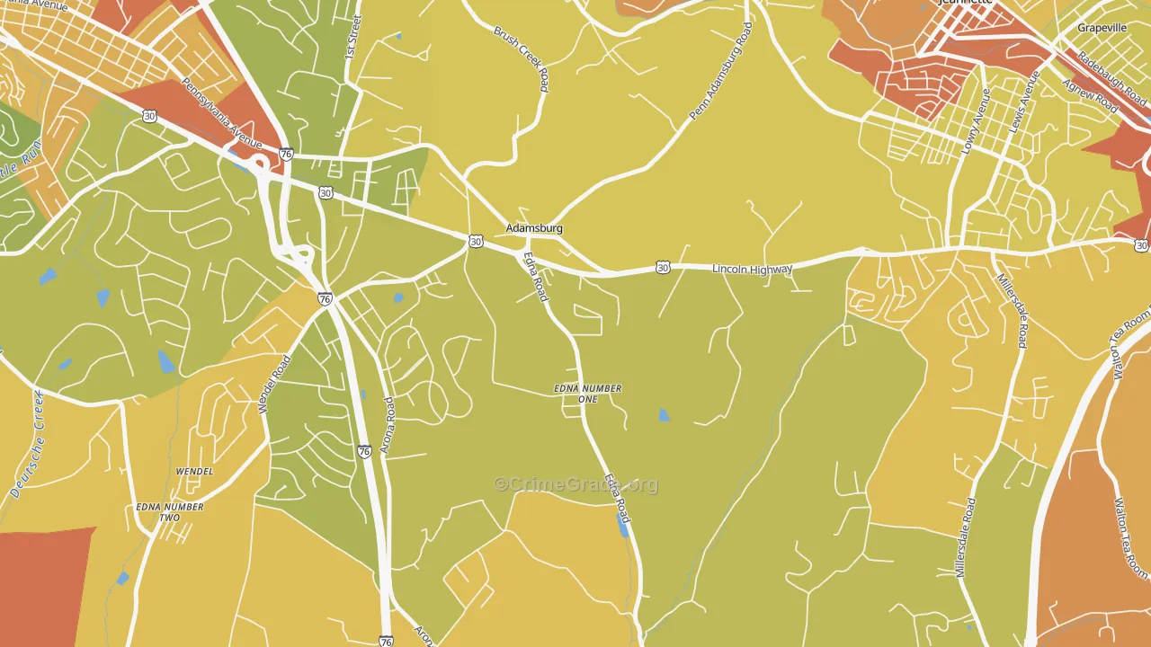Adamsburg, PA Map of Robbery Rates
