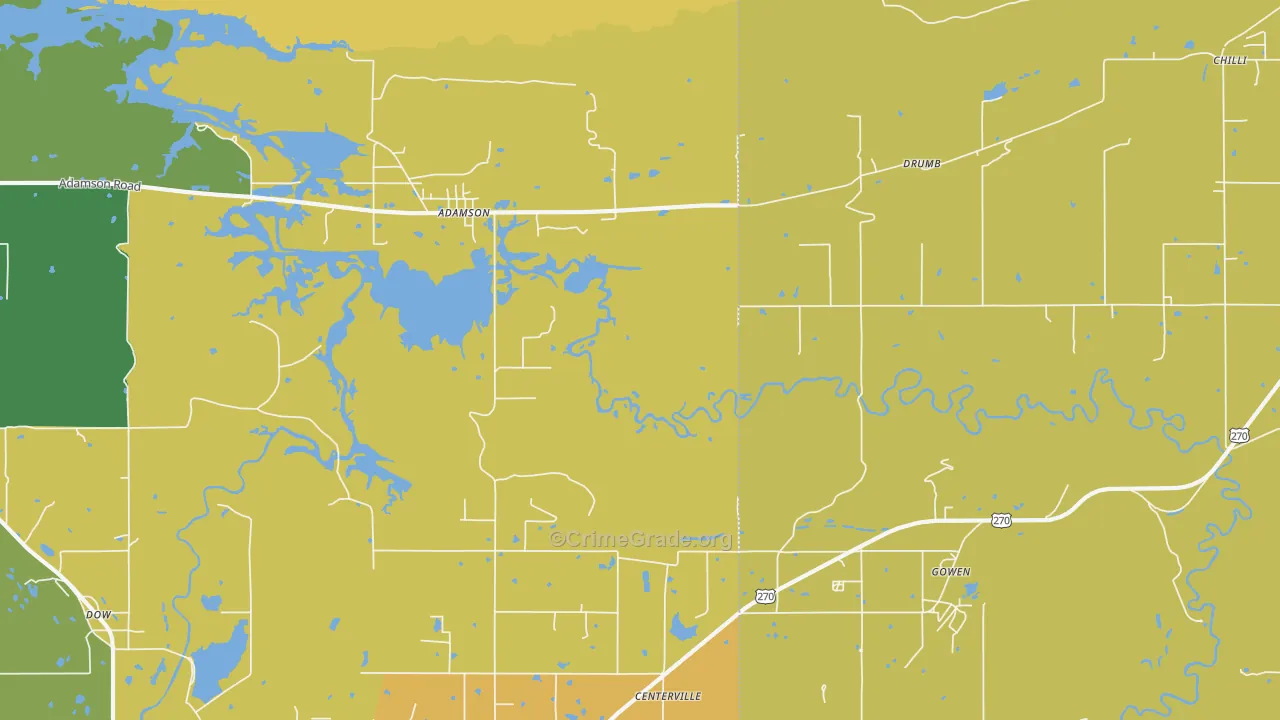 Adamson, OK Map of Robbery Rates