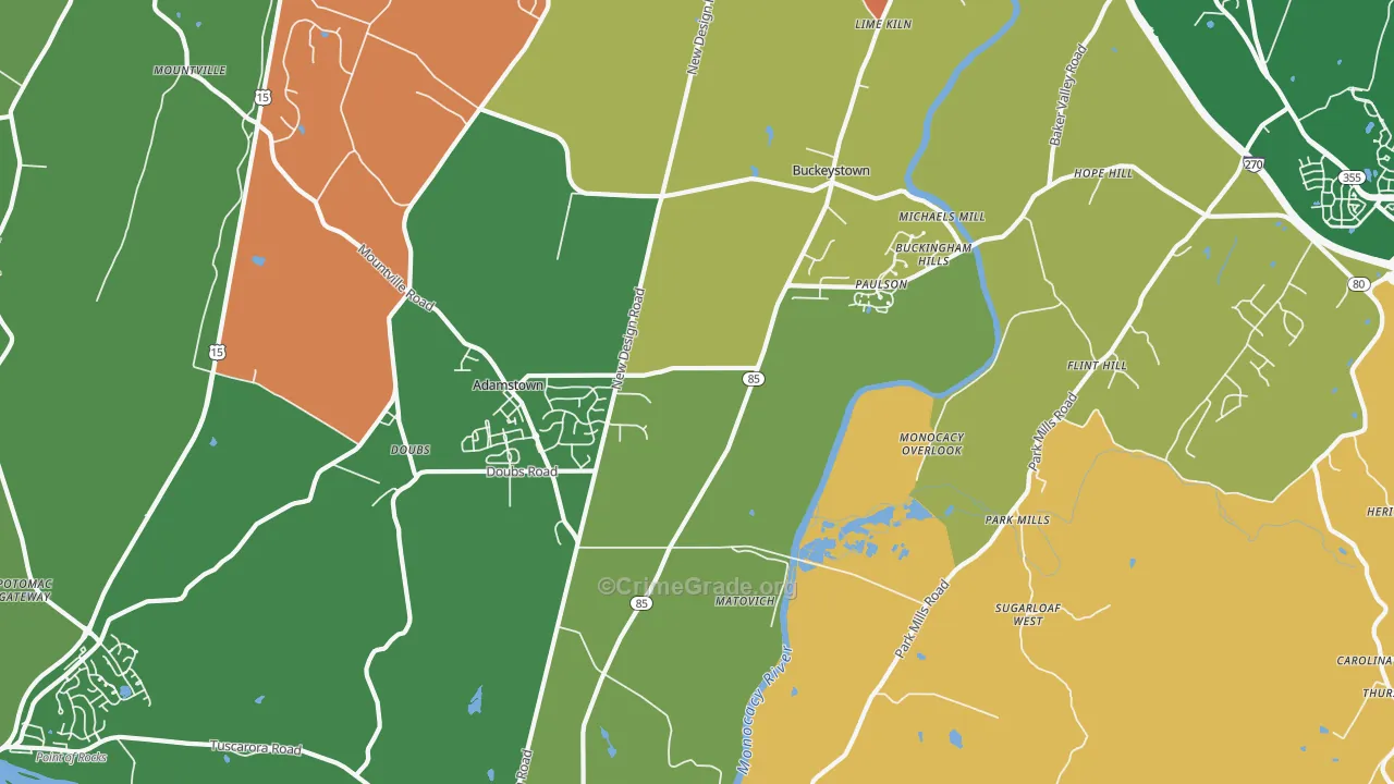 Adamstown, MD Map of Robbery Rates