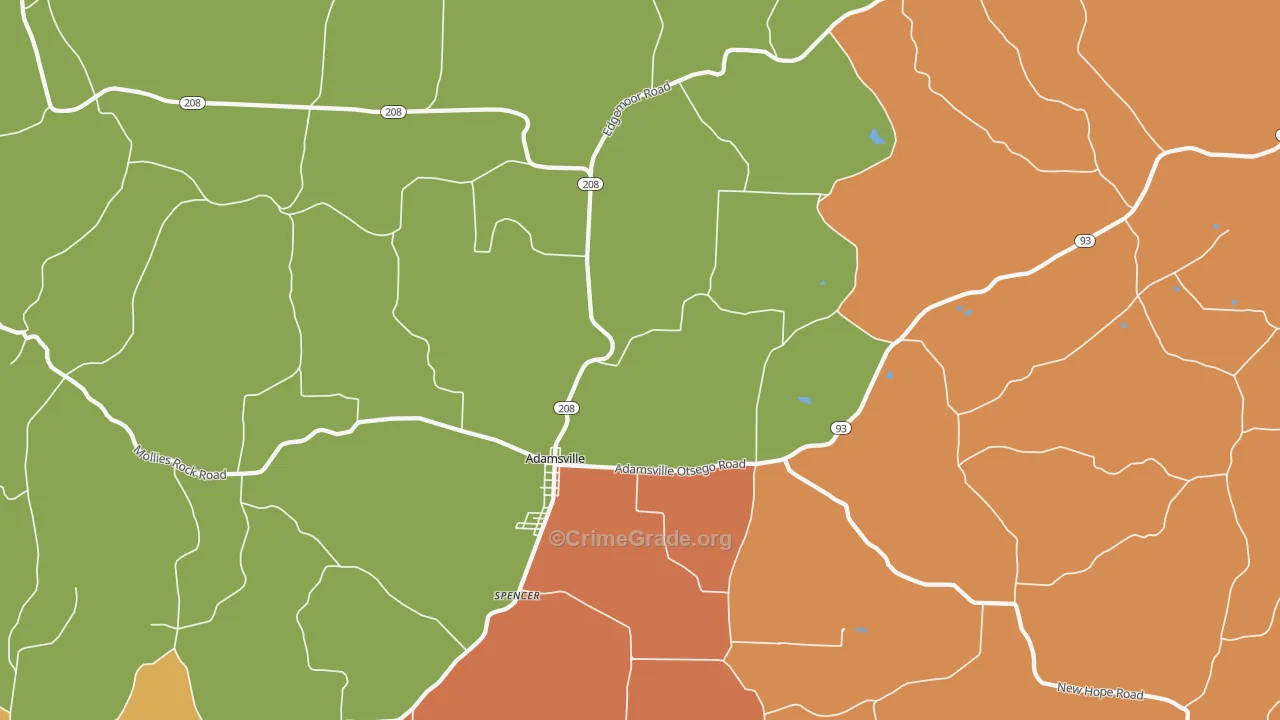 Adamsville, OH Map of Robbery Rates
