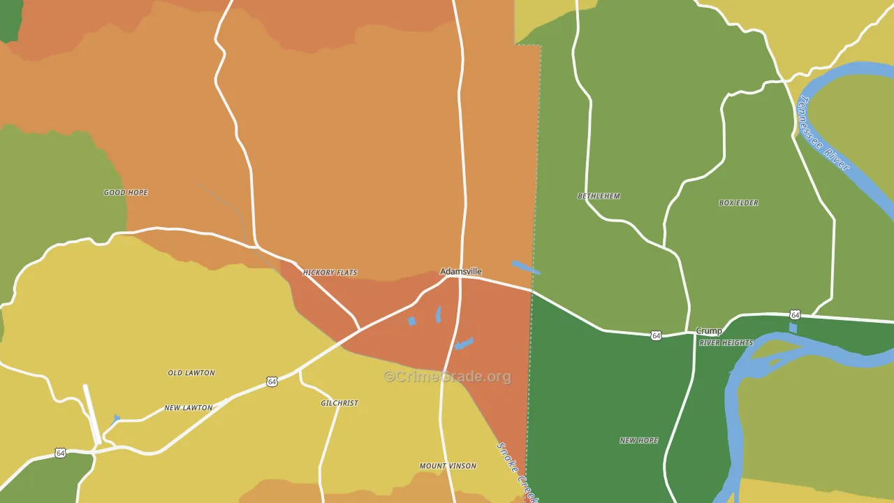 Adamsville, TN Map of Robbery Rates