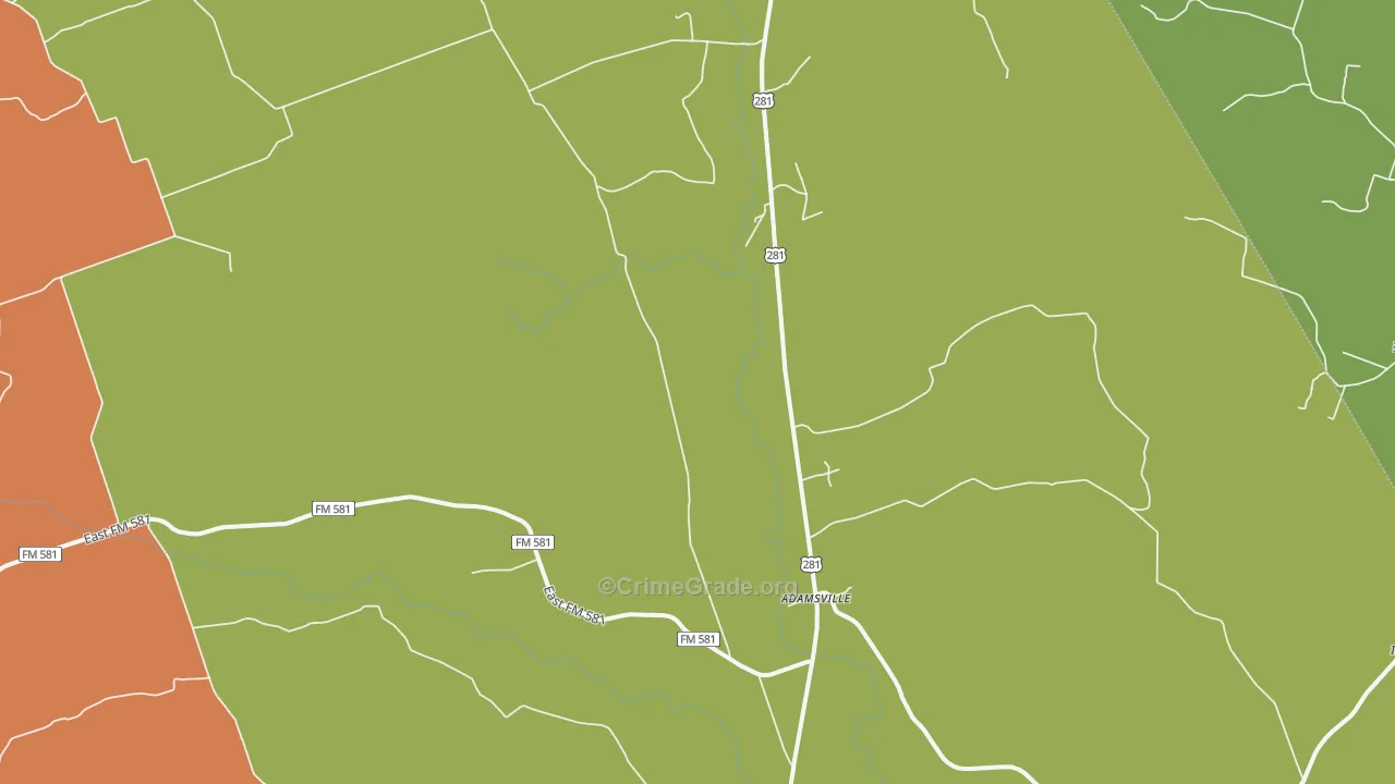 Adamsville, TX Map of Robbery Rates