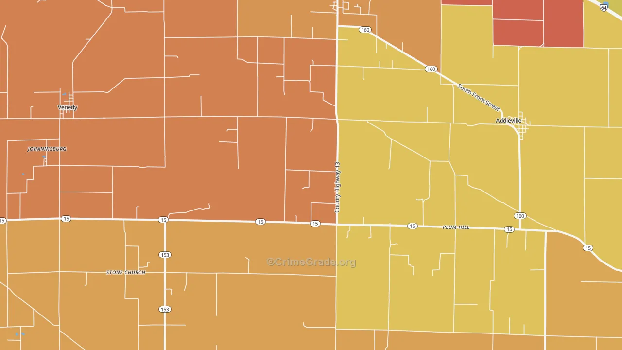 Addieville, IL Map of Robbery Rates