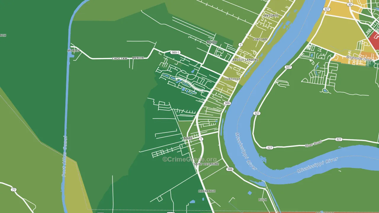 Addis, LA Map of Robbery Rates