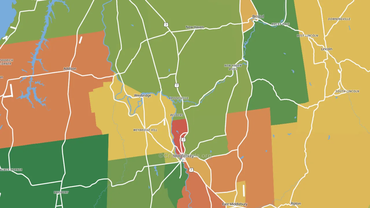 Addison County, VT Map of Robbery Rates