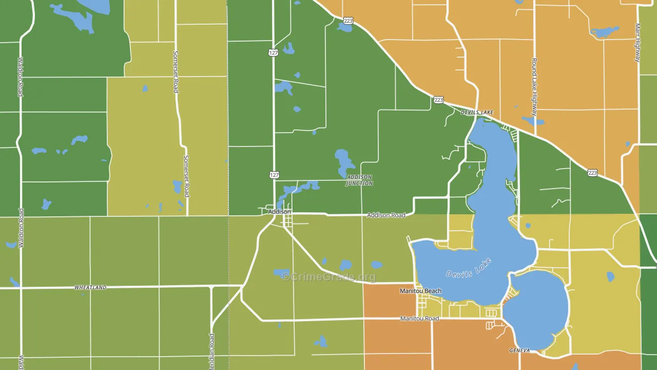 Addison, MI Map of Robbery Rates